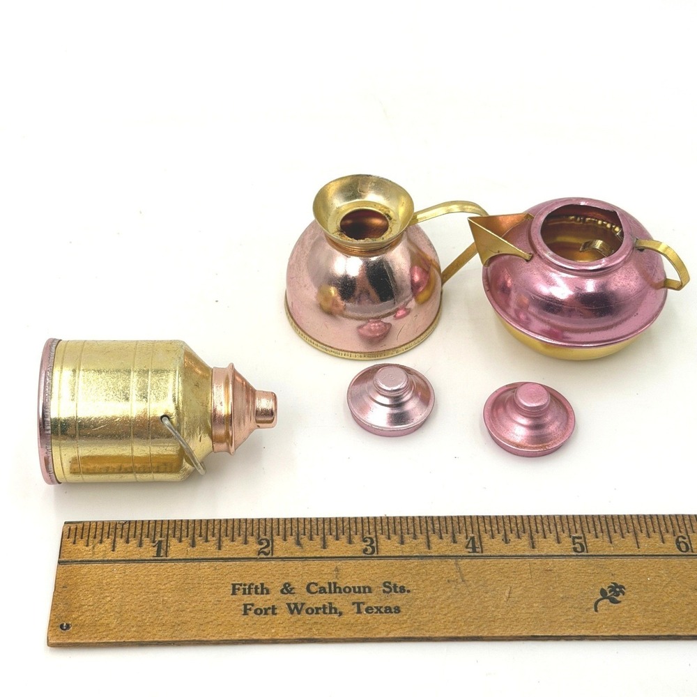 Vintage Miniature Anodized Aluminum Pink Gold Tea Pot Pitcher Set Taiwan 3pc - Picture 4 of 4